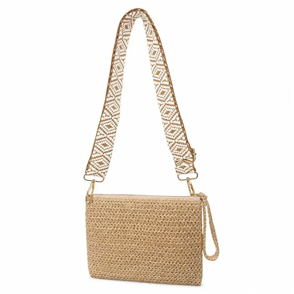 Christian Dior Beauty Raffia Woven Converted Crossbody Shoulder Bag Beige GWP